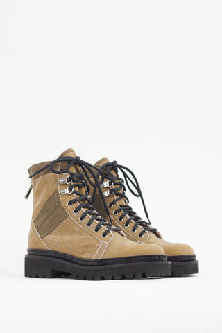 Balmain Green Canvas Ranger Boot