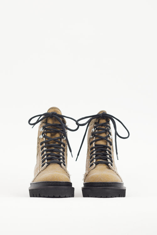 Balmain Green Canvas Ranger Boot