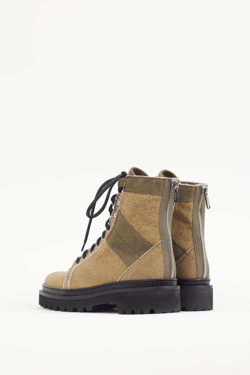 Balmain Green Canvas Ranger Boot