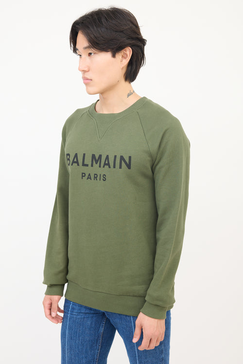 Balmain Green Cotton Logo Crewneck