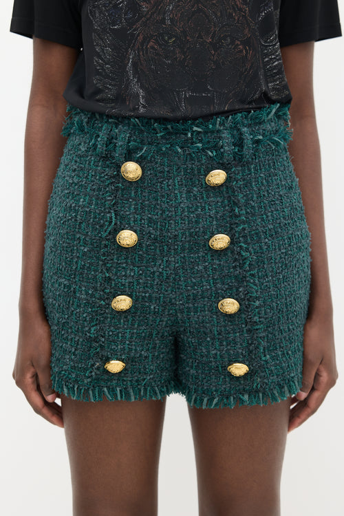 Balmain Green Fringe Button Shorts