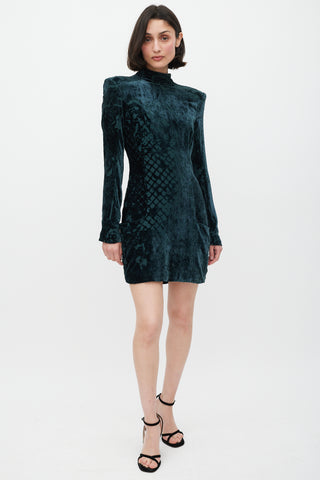 Balmain Green 
Gold Velour Paisley Dress