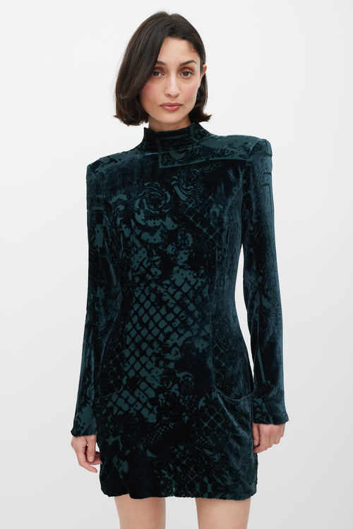 Balmain Green 
Gold Velour Paisley Dress