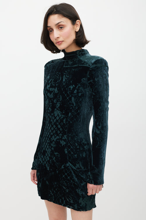 Balmain Green 
Gold Velour Paisley Dress