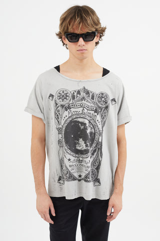 Balmain Grey Graphic Logo Distressed T-Shirt