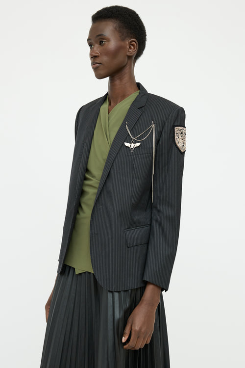 Balmain Grey Pinstripe Long Sleeve Blazer