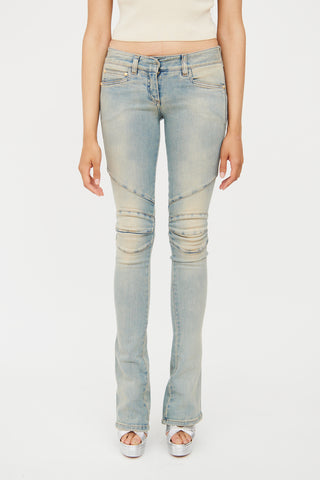 Balmain Light Wash Long Biker Jeans