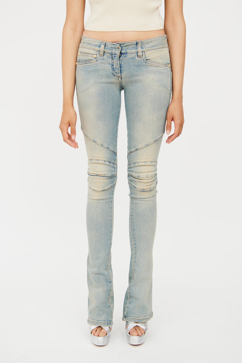 Balmain Light Wash Long Biker Jeans