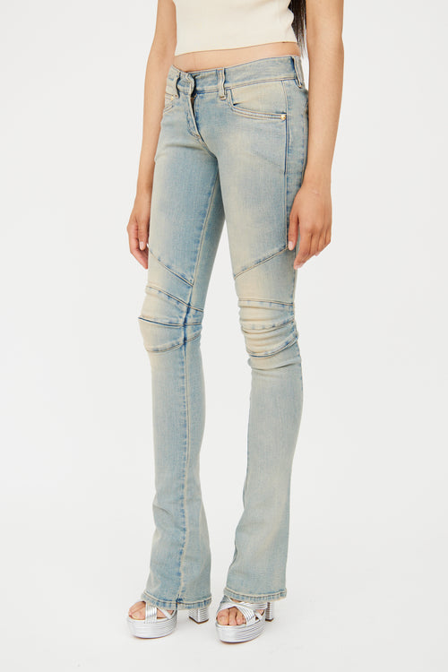 Balmain Light Wash Long Biker Jeans