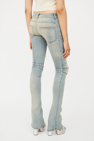 Balmain Light Wash Long Biker Jeans