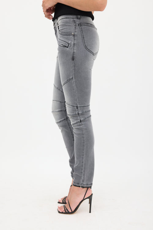 Balmain Grey Washed Slim Biker Jeans