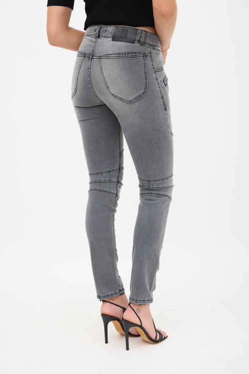 Balmain Grey Washed Slim Biker Jeans