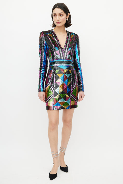 Balmain Multicolour Sequin V-Neck Dress