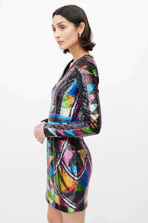 Balmain Multicolour Sequin V-Neck Dress