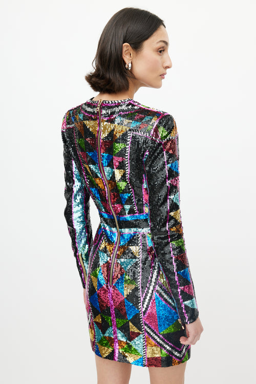 Balmain Multicolour Sequin V-Neck Dress