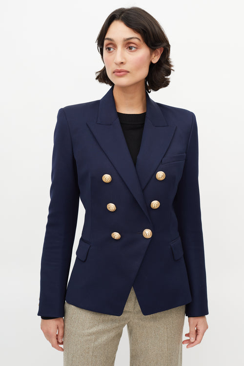 Balmain Navy Wool Double Breasted Blazer