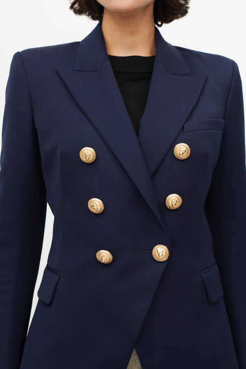 Balmain Navy Wool Double Breasted Blazer