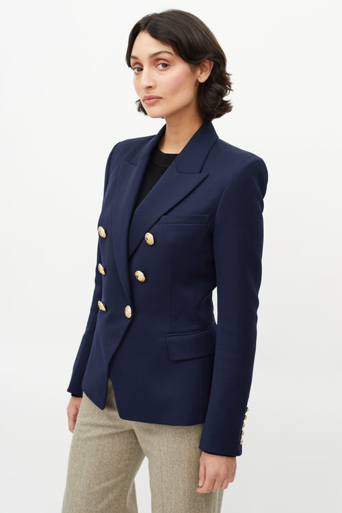 Balmain Navy Wool Double Breasted Blazer