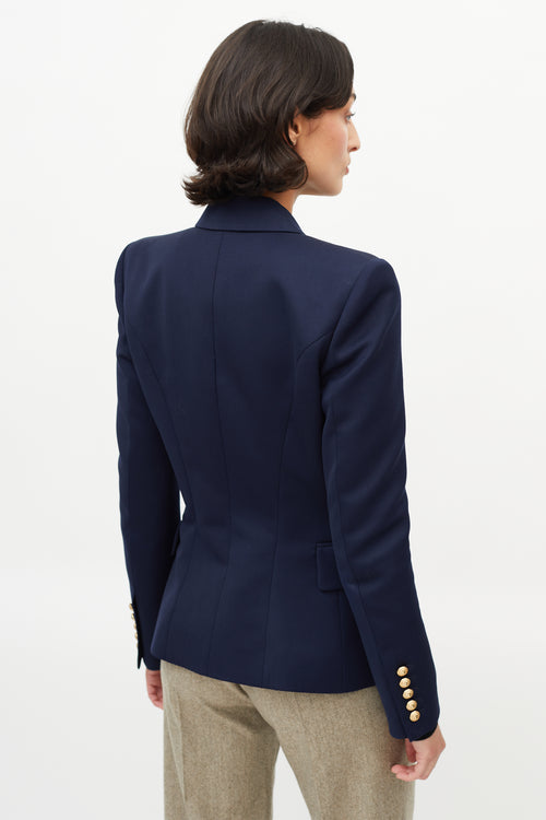 Balmain Navy Wool Double Breasted Blazer