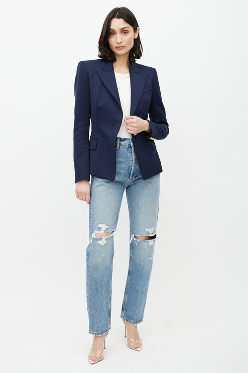 Balmain Navy 
Gold Wool Blazer