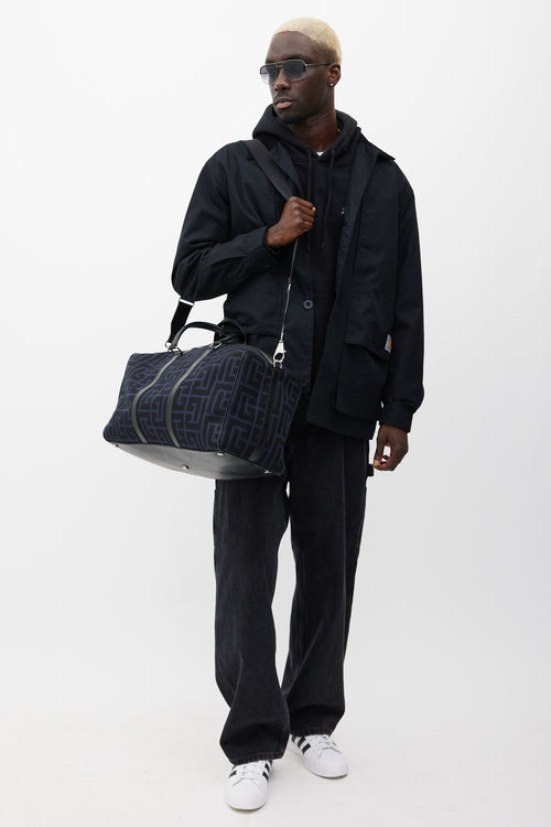 Balmain Navy Monogram Boston Duffle Bag