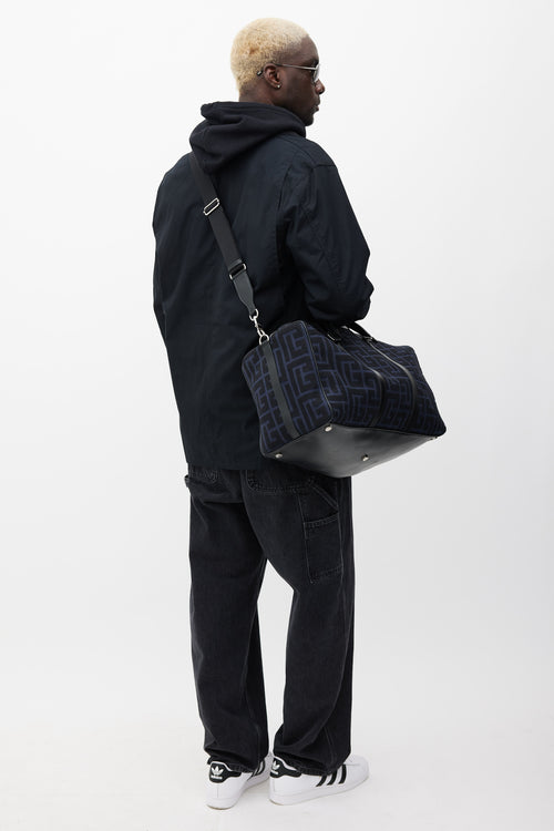 Balmain Navy Monogram Boston Duffle Bag