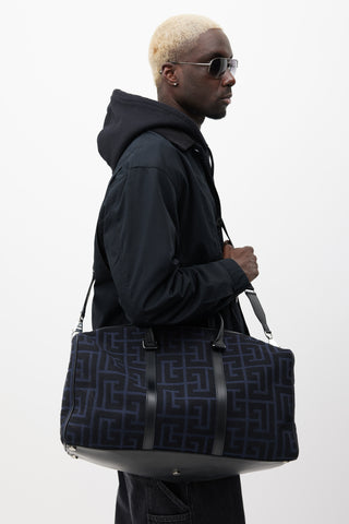 Balmain Navy Monogram Boston Duffle Bag