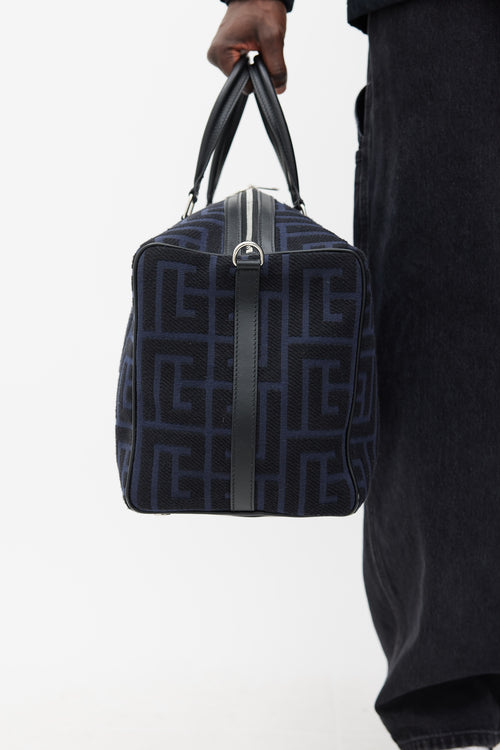 Balmain Navy Monogram Boston Duffle Bag