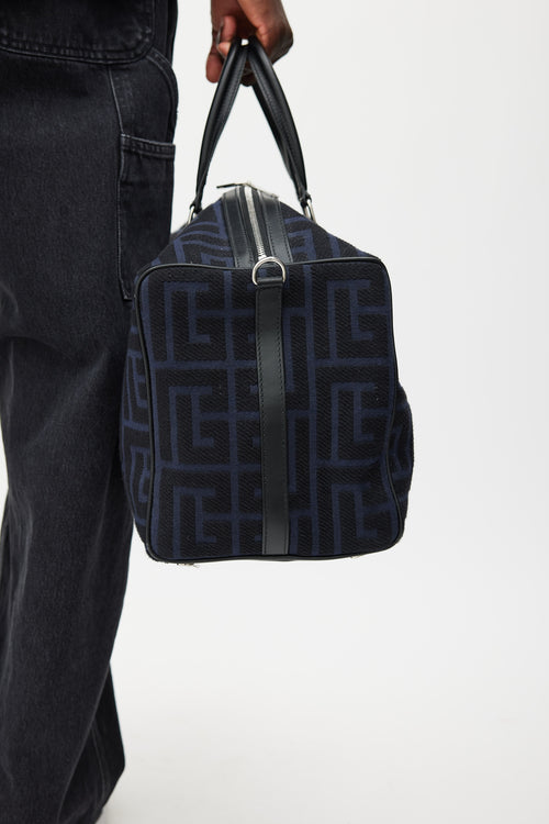 Balmain Navy Monogram Boston Duffle Bag