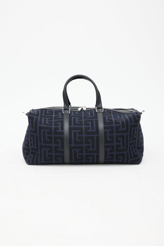 Balmain Navy Monogram Boston Duffle Bag