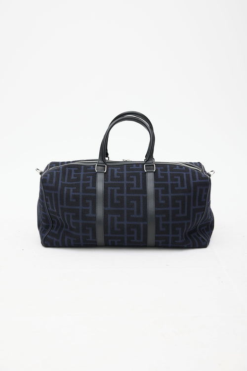 Balmain Navy Monogram Boston Duffle Bag