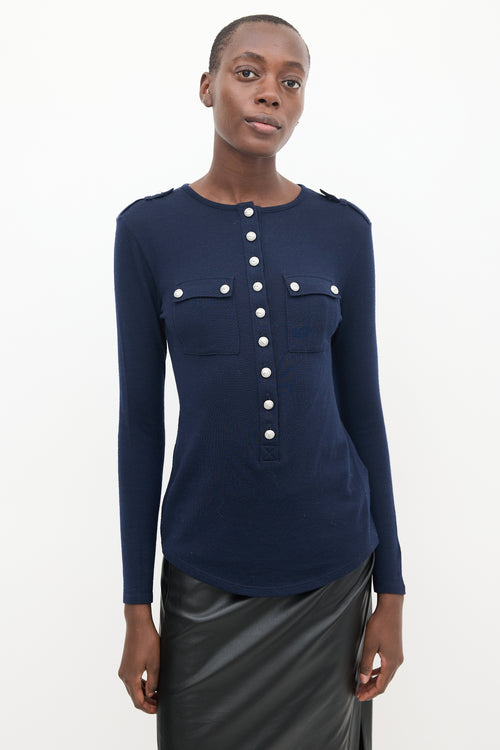 Balmain Navy Wool Knit Top