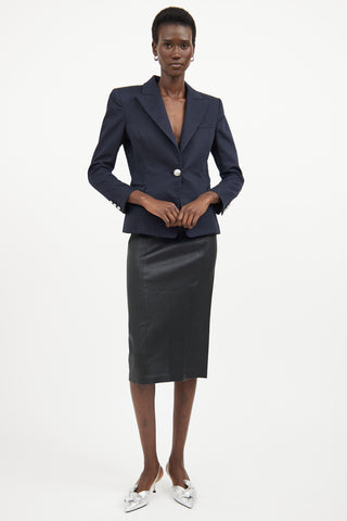 Balmain Navy Button Fitted Blazer Jacket