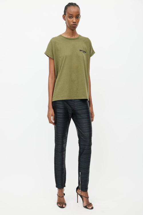 Balmain Olive Green Logo T-Shirt