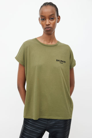 Balmain Olive Green Logo T-Shirt