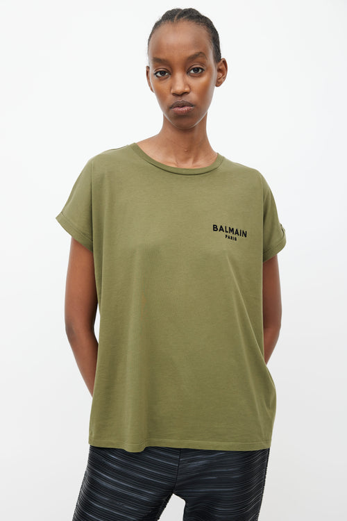 Balmain Olive Green Logo T-Shirt