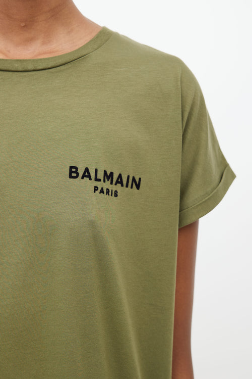 Balmain Olive Green Logo T-Shirt