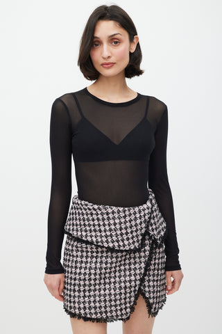 Balmain Pink 
Black Wool Houndstooth Sequin Skirt