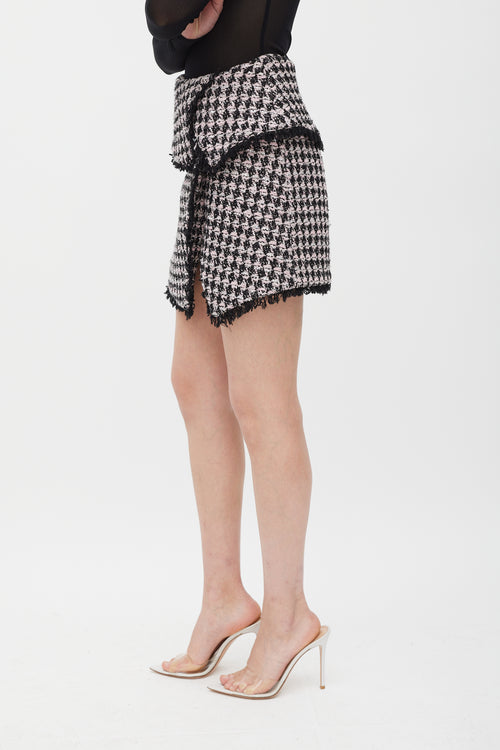 Balmain Pink 
Black Wool Houndstooth Sequin Skirt