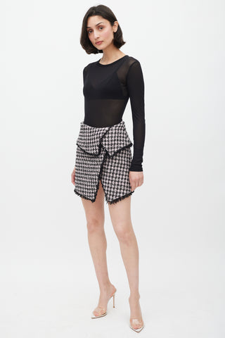 Balmain Pink 
Black Wool Houndstooth Sequin Skirt