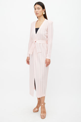 Balmain Pink Ribbed Long Belted Cardigan