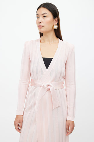 Balmain Pink Ribbed Long Belted Cardigan