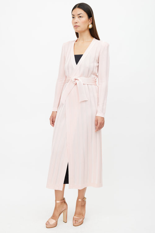 Balmain Pink Ribbed Long Belted Cardigan