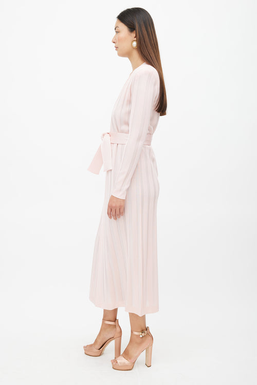 Balmain Pink Ribbed Long Belted Cardigan