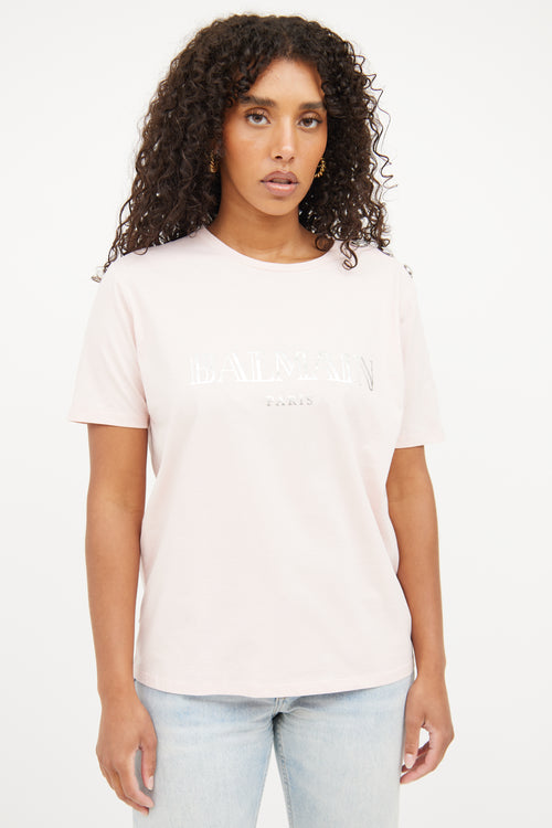 Balmain Pink 
Silver Logo T-shirt