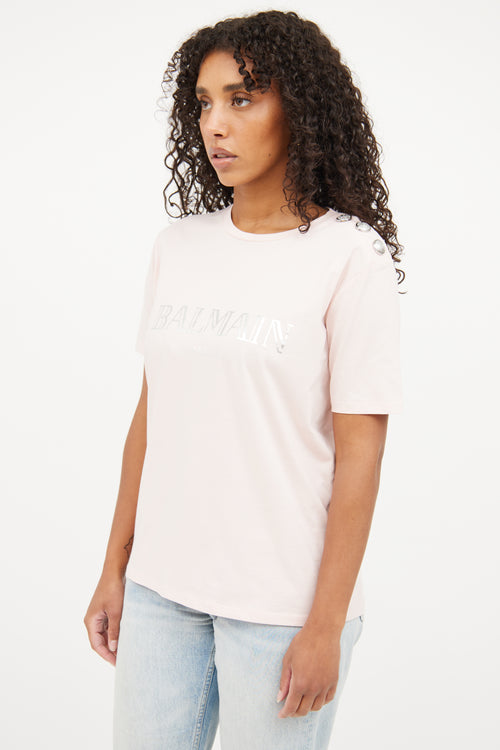 Balmain Pink 
Silver Logo T-shirt