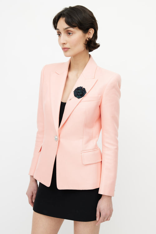 Balmain Pink Silk Blend Brooch Blazer