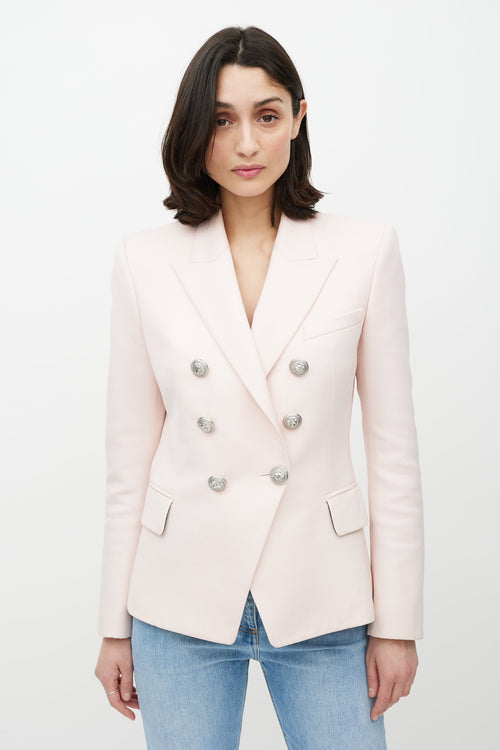 Balmain Pink 
Silver Double Breasted Wool Blazer