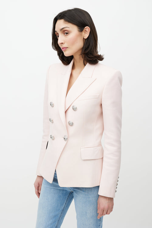 Balmain Pink 
Silver Double Breasted Wool Blazer