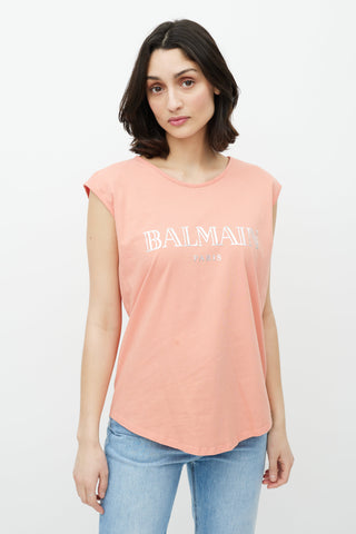 Balmain Pink 
Silver Sleeveless Logo Top